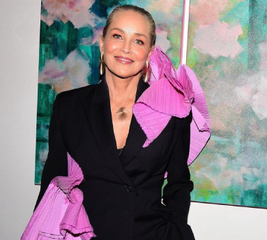 Шерон Стоун у костюмі з яскравим плісе дебютувала як художниця. ФОТО