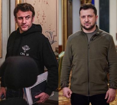Худі кольору хакі та щетина: у мережі припустили, що Макрон закосив під Зеленського 