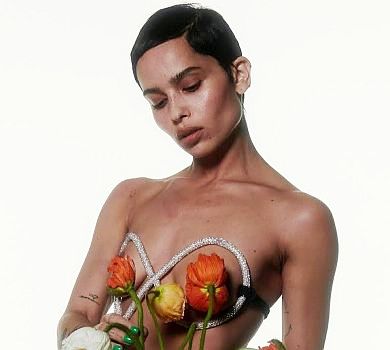 Зої Кравіц для глянцю дала розмалювати собі груди та прикрилася тюльпанами