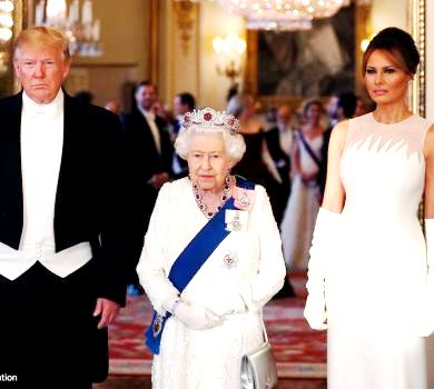 Єлизавета ІІ з Міддлтон у білому та порушення протоколу: як Трампів у Букінгемському палаці приймали