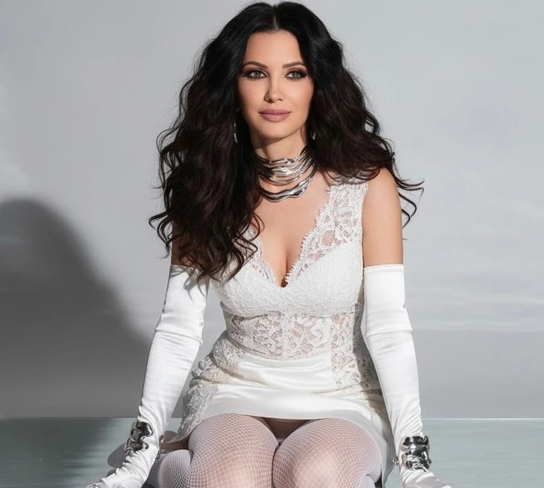 Lama в мереживно-білизняному луці та срібних прикрасах попозувала для спокусливих фото у воді