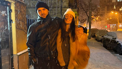 Дорофєєва в шубі з Кацуріним у шкірянці подуркували під снігом вечірнього Києва. Фото
