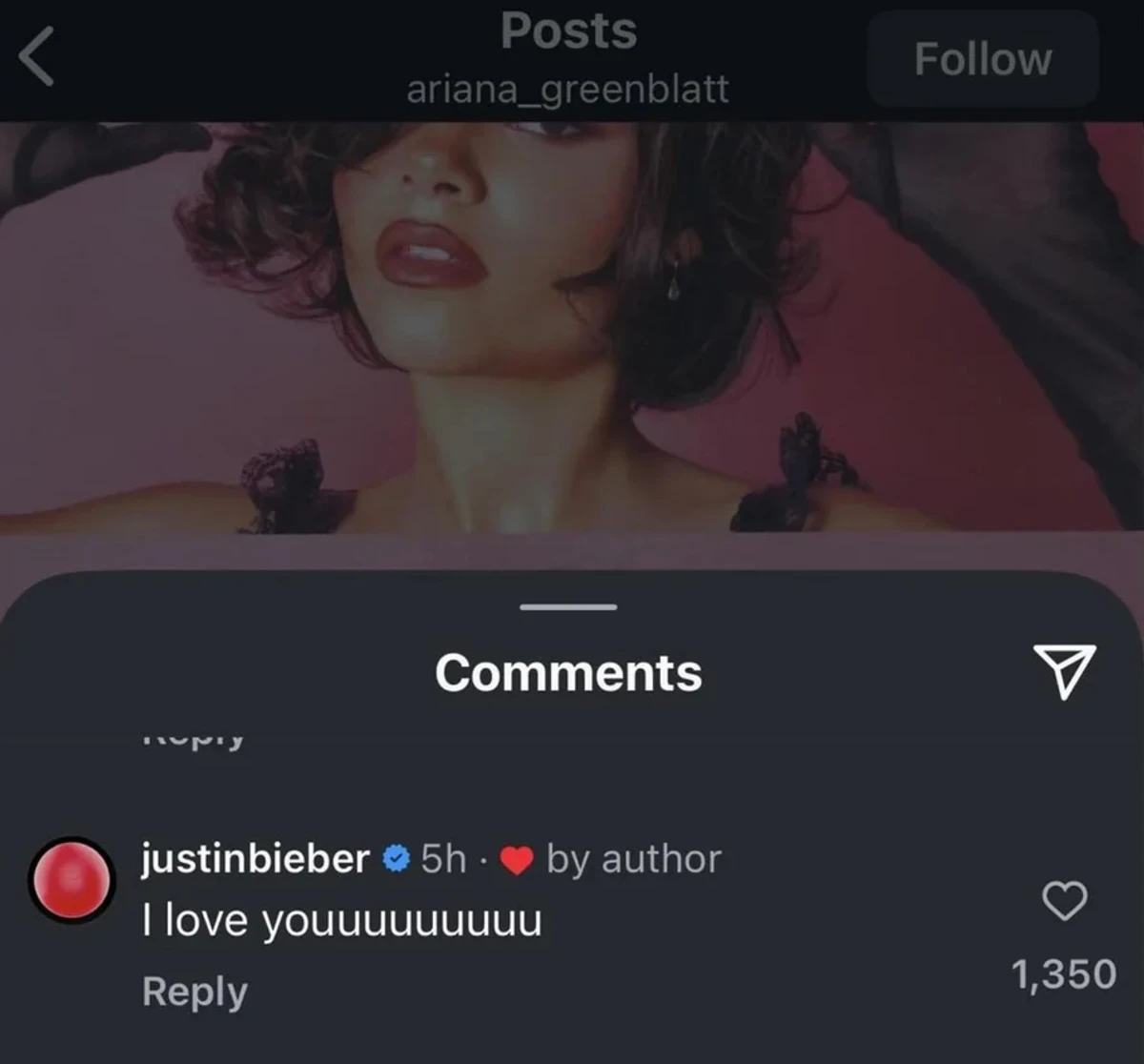 Коментар Джастіна Бібера Аріані Грінблатт