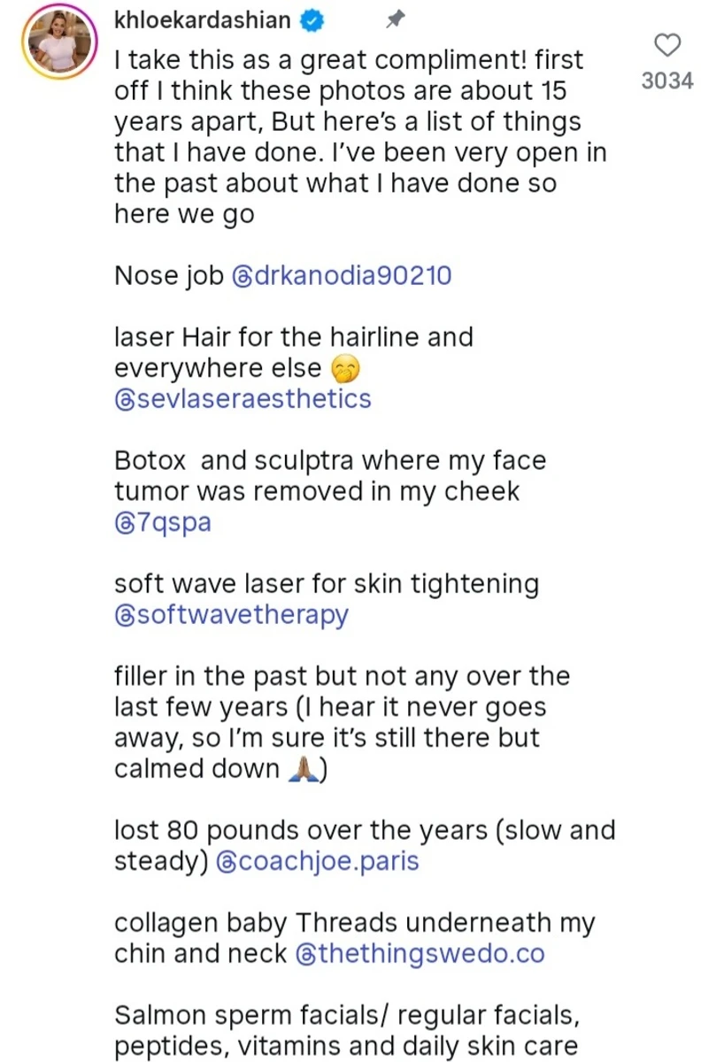 Хлоя Кардашян назвала список процедур, які робила з обличчям