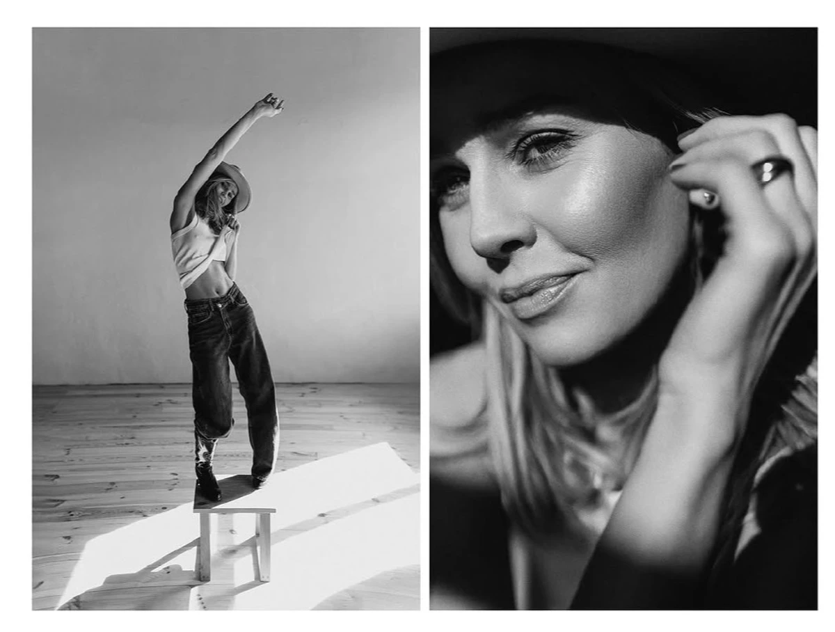 Акторка Кузнєцова у джинсах і піджаку