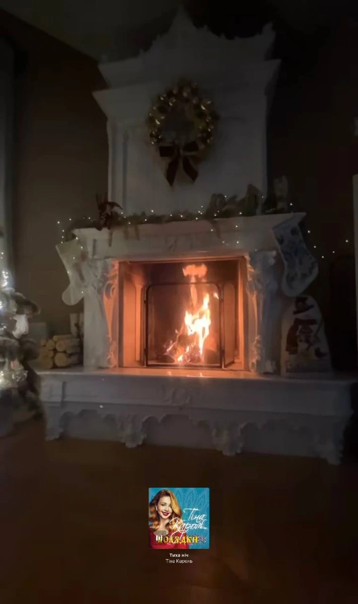 Камін артистка теж задекоровула різдвяними прикрасами