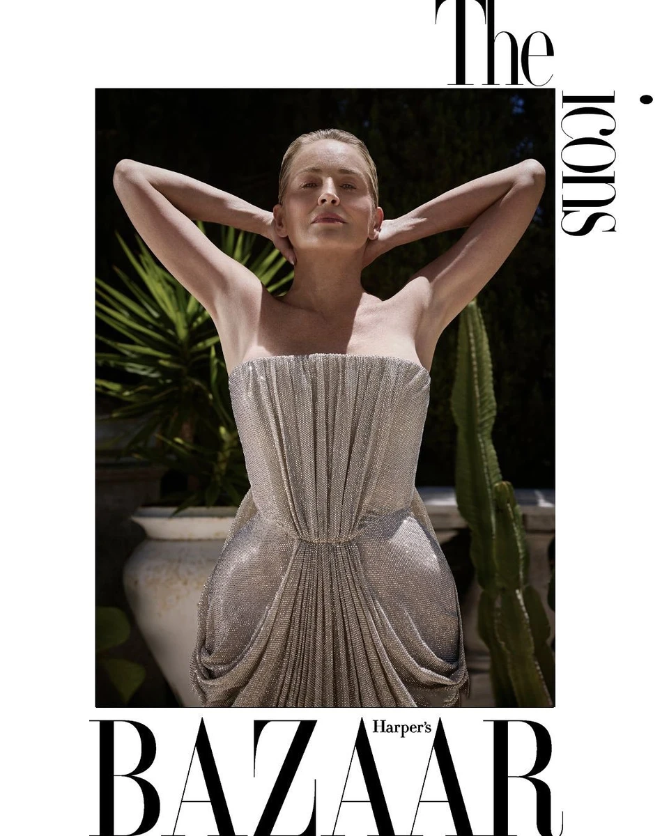 Шерон Стоун знялася в сексуальній блискучій сукні для глянцю