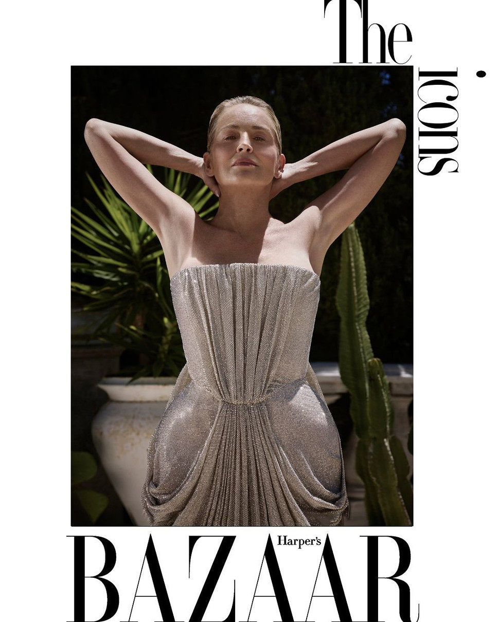 Шерон Стоун знялася в сексуальній блискучій сукні для глянцю