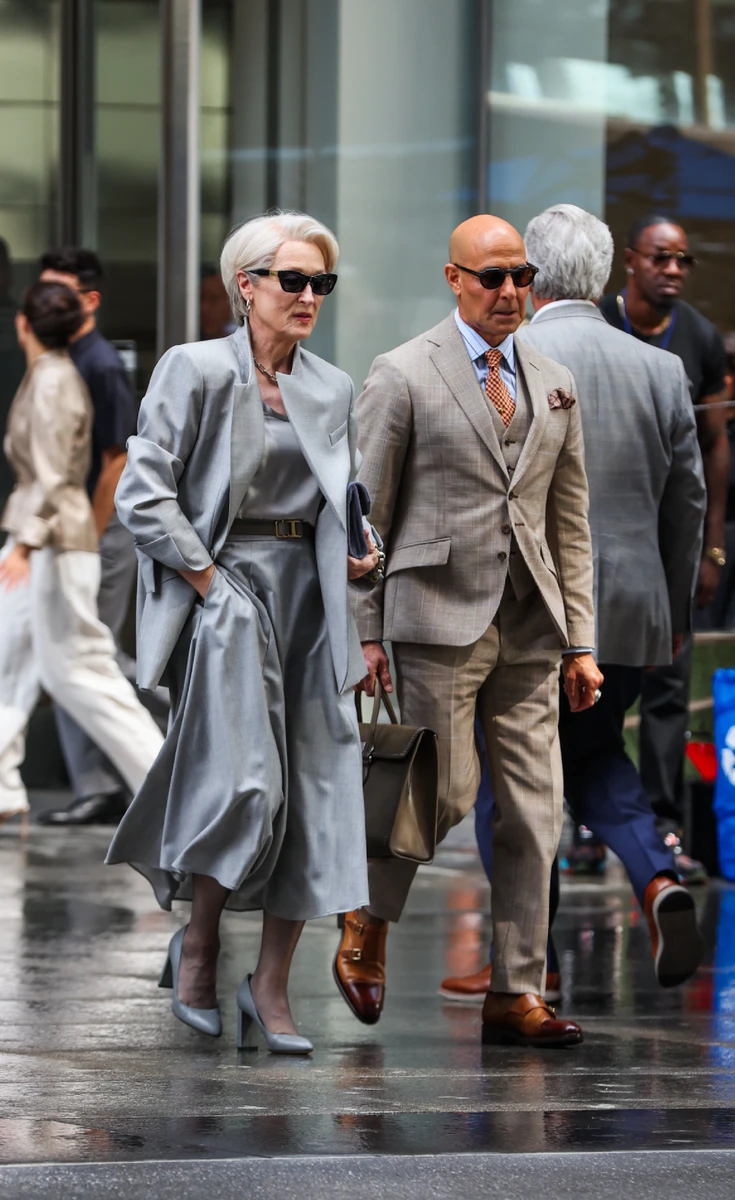 Меріл Стріп і Стенлі Туччі на зйомках Диявол носить Prada