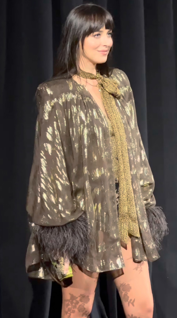 Дакота Джонсон у трусиках та блискучій накидці покрасувалася на хіднику