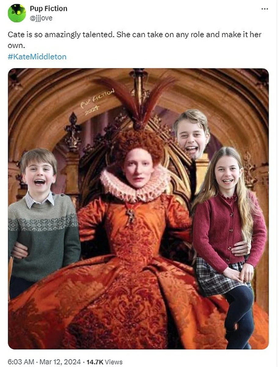 Кейт дивовижно талановита. Вона може вжитися в будь-яку роль, - насміхаються з Міддлтон