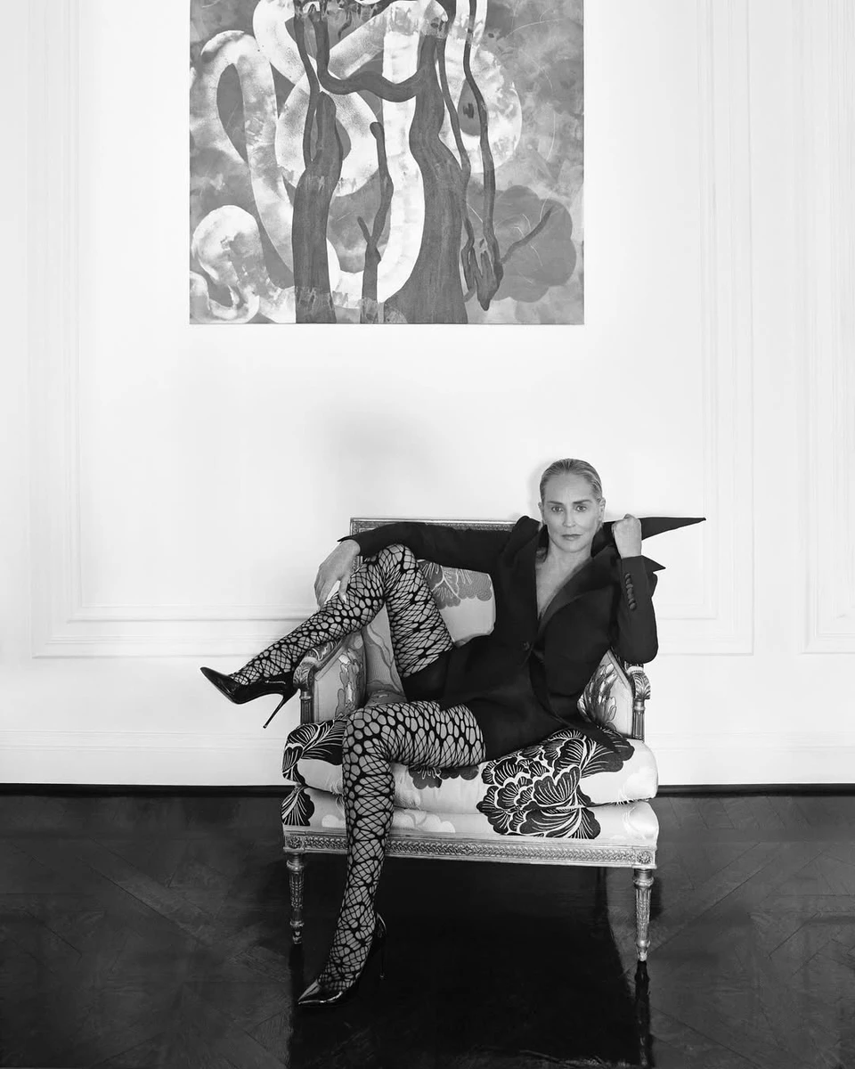 Шерон Стоун посвітила стрункими ніжками у колготках з дірками