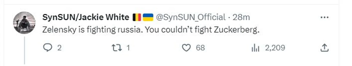 Зеленський бореться з Росією. Ти навіть з Цукербергом не зміг. 