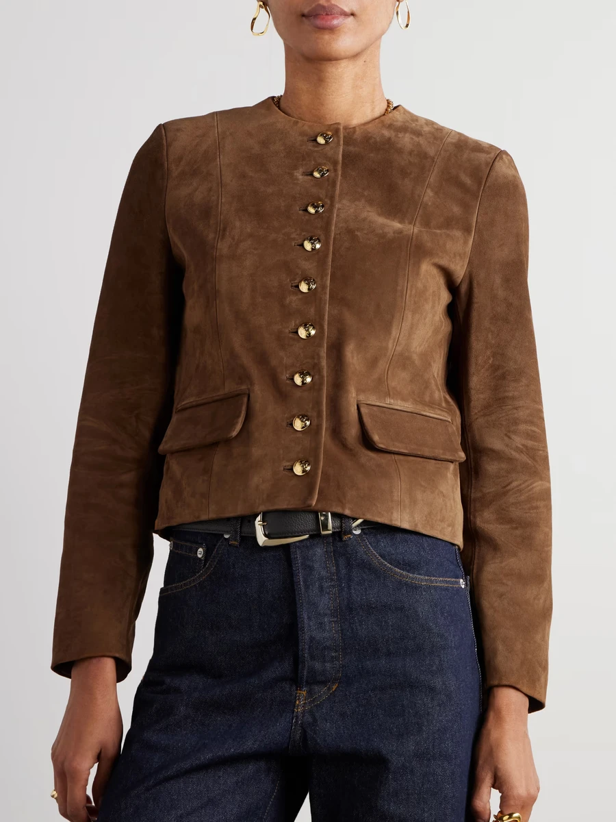 Образ із замшевою курткою без коміра