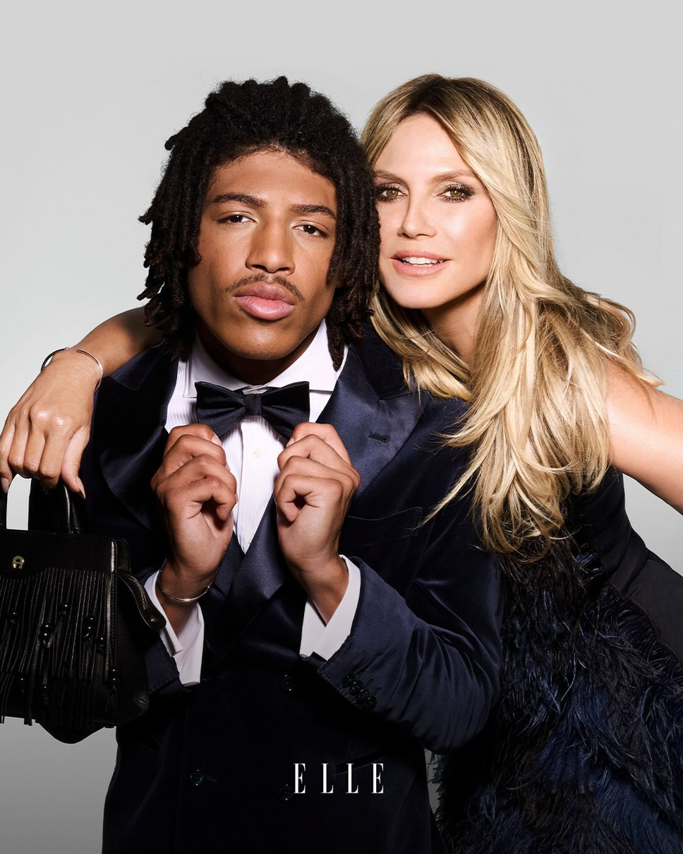 Гайді Клум в ошатній сукні попозувала з сином для журналу