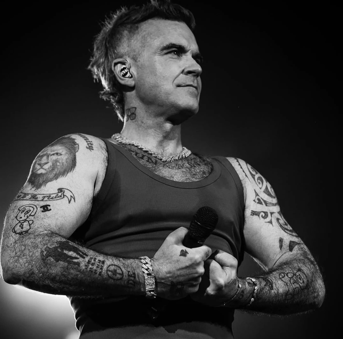 Роббі Вільямс позує для фото на своєму концерті