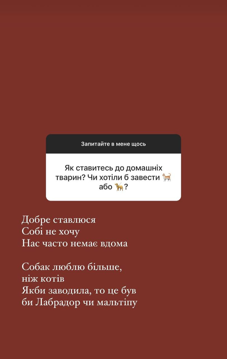 А ще дружина Остапчука відповіла, чи хотіла б завести домашнього улюбленця