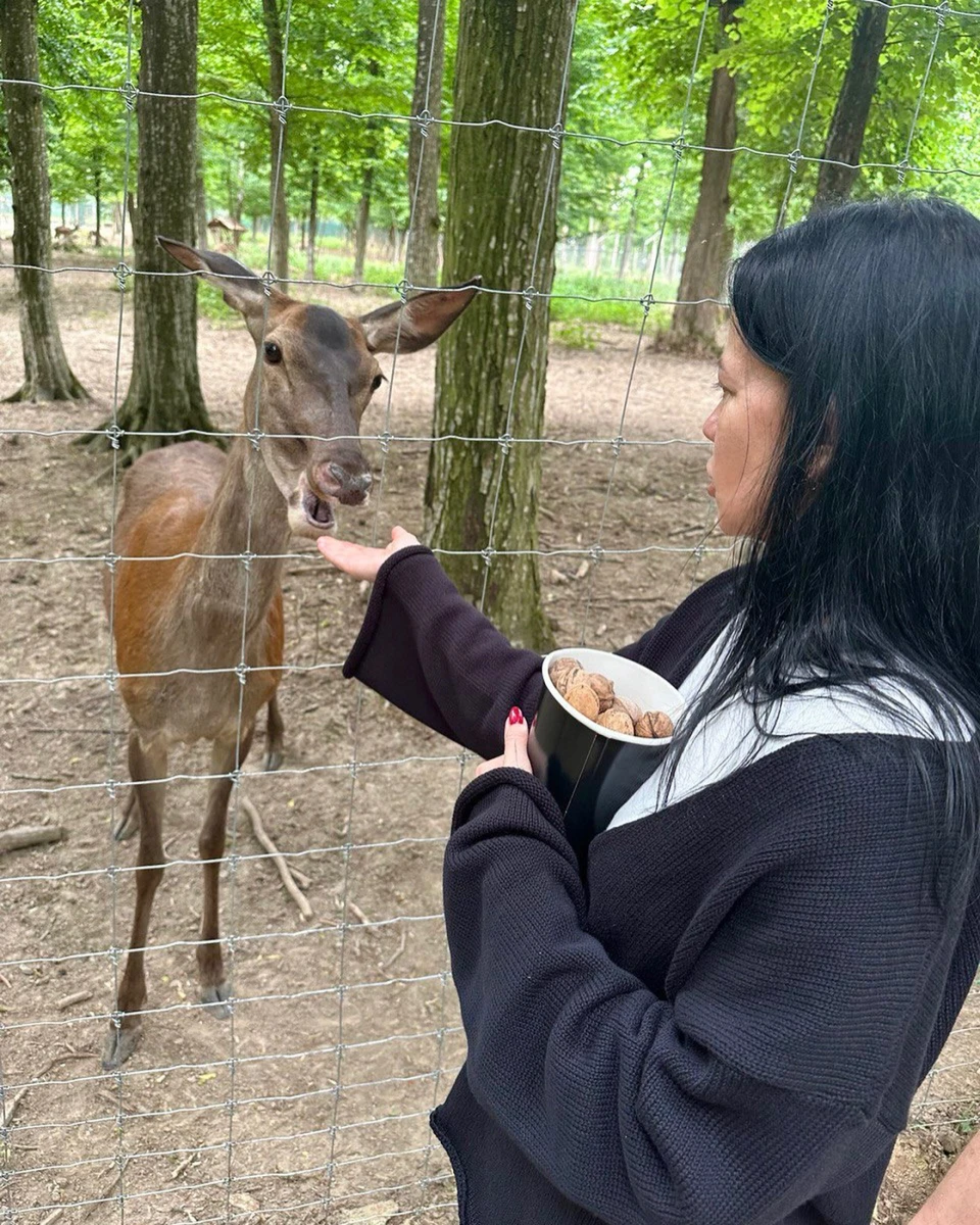 Ірина Горова годує оленя