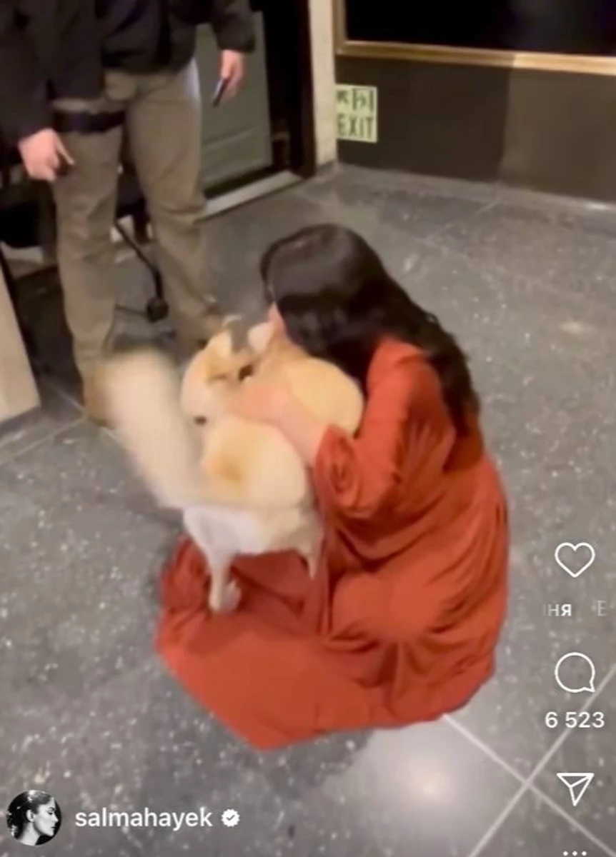 Сальма Хаєк зустріла собаку
