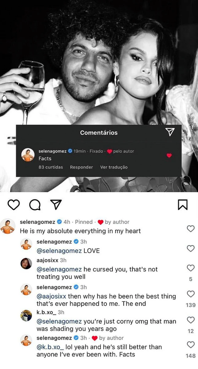 Селена вступилася за бойфренда та підтвердила стосунки з ним. Також у коментарях вона написала, що їхній роман триває вже пів року