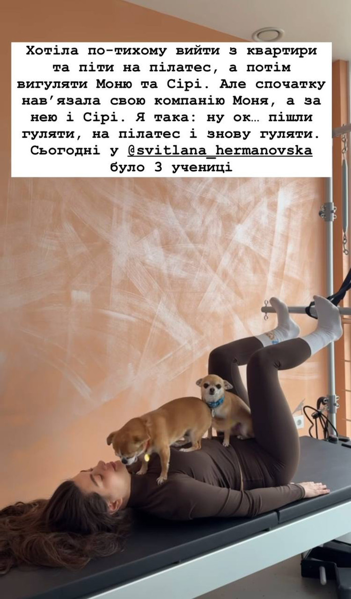 Раміна з песиками на пілатеси