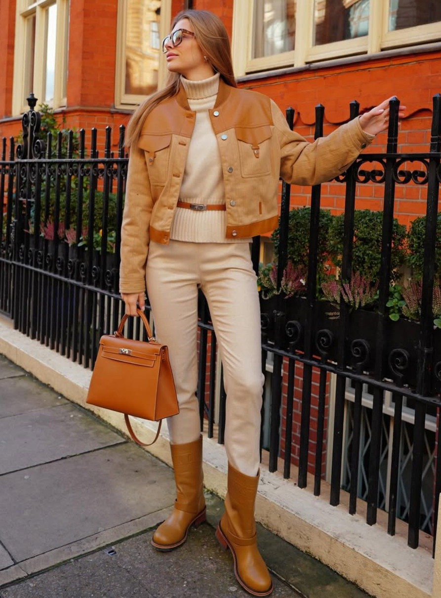 Дружина Зінченка у світлих штанах і чоботах попозувала на вулиці