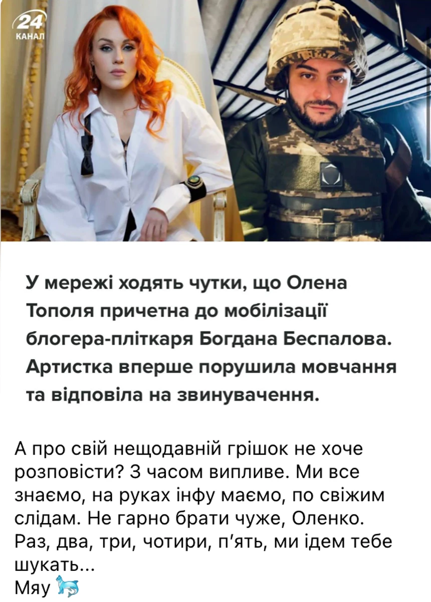 Відомий блогер звинуватив Олену Тополю у причетності до його мобілізації