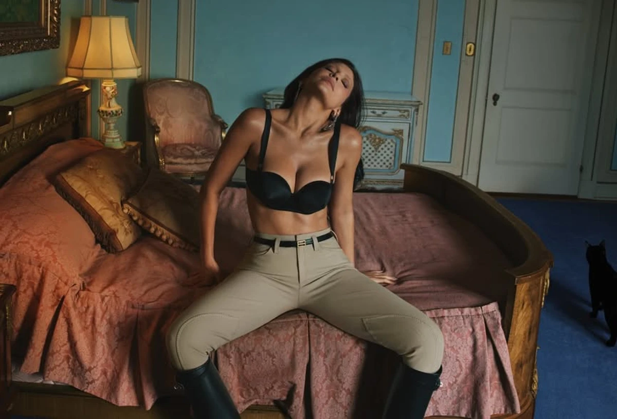 Кайлі Дженнер в обтислих штанах і ліфчику знялася на дивані для журналу