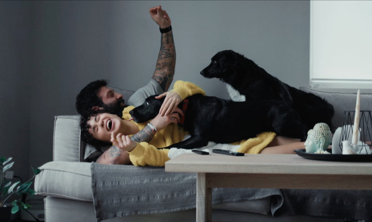 Lida Lee і Даніель Салем на дивані побавилися зі своїми песиками