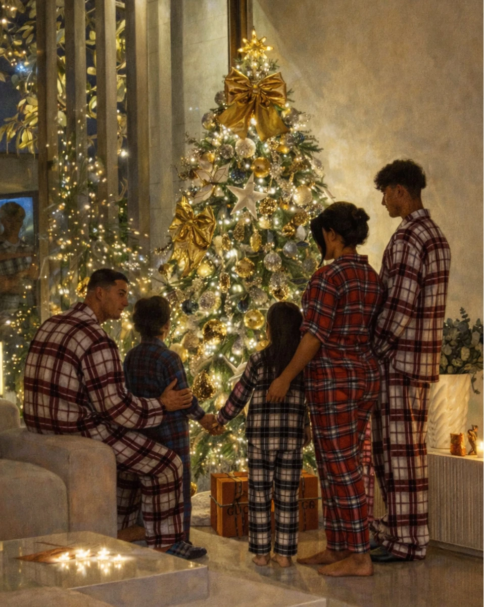 Кріштіану Роналду з нареченою і дітьми у піжамах попозували біля ялинки