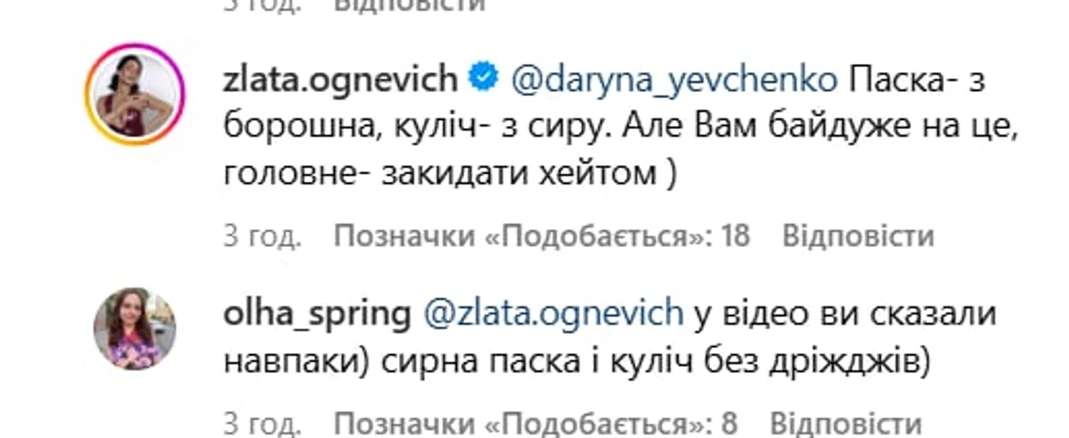 Злата намагалася пояснити, чому назвала паску кулічом 