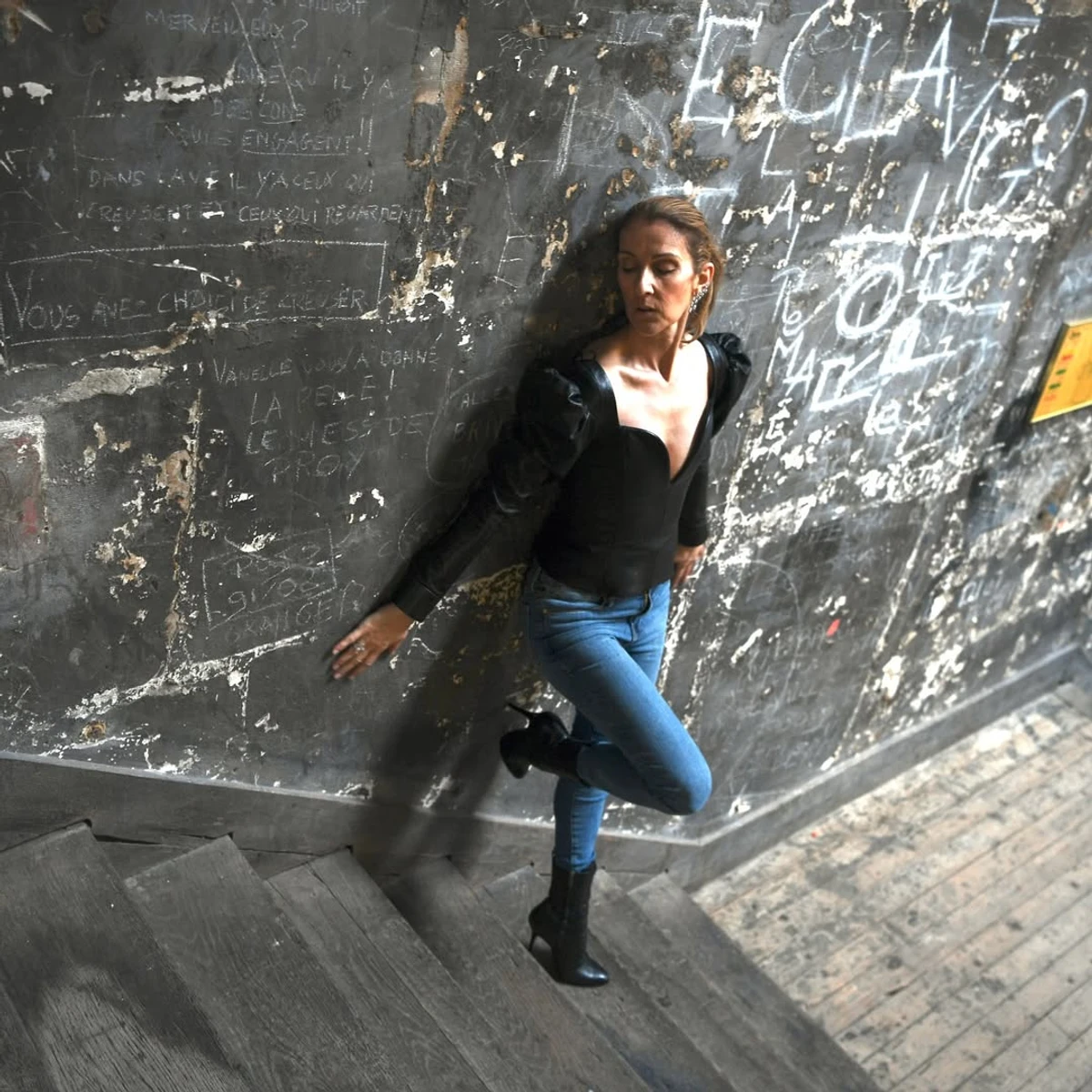 Селін Діон у скінні джинсах притулилася до стіни в Парижі