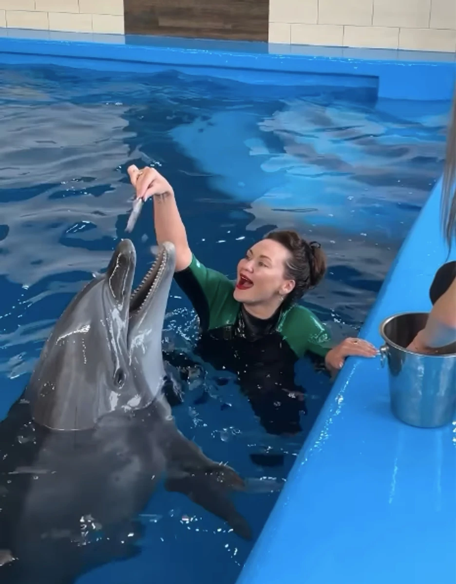 Анна Саліванчук погодувала дельфіна рибкою